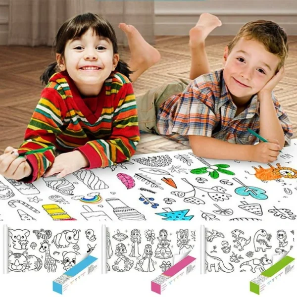 Drawing & Colouring Paper Roll for Kids – Includes Free Paints & Brush Set