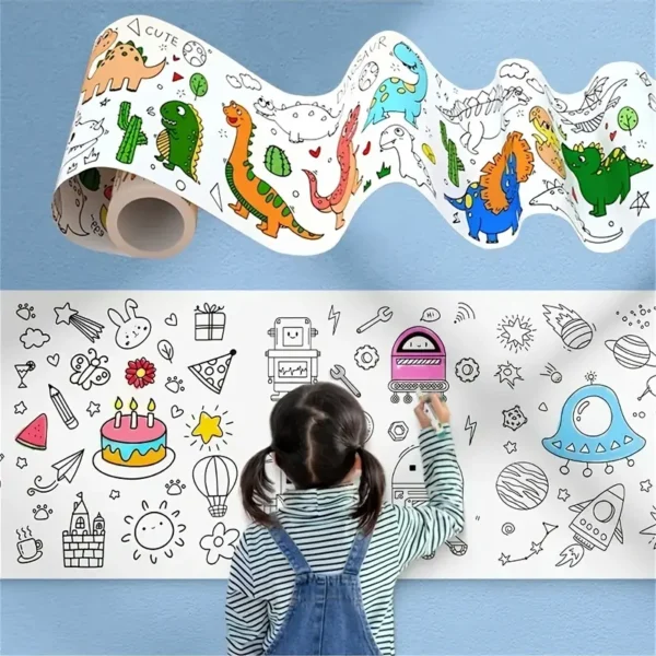 Drawing & Colouring Paper Roll for Kids – Includes Free Paints & Brush Set