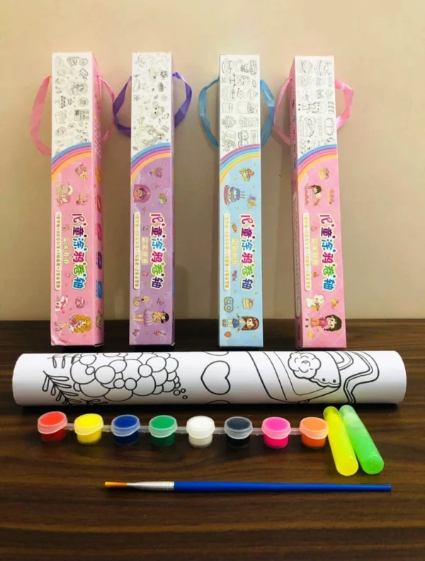 Drawing & Colouring Paper Roll for Kids – Includes Free Paints & Brush Set
