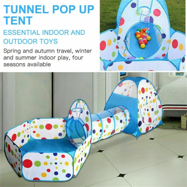 Kids Tunnel Play Tent House With Free Balls – Foldable Indoor & Outdoor Pop-Up Playhouse for Toddlers & Children