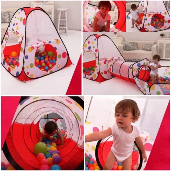 Kids Tunnel Play Tent House With Free Balls – Foldable Indoor & Outdoor Pop-Up Playhouse for Toddlers & Children