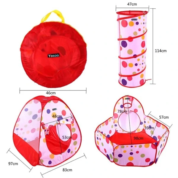 Kids Tunnel Play Tent House With Free Balls – Foldable Indoor & Outdoor Pop-Up Playhouse for Toddlers & Children