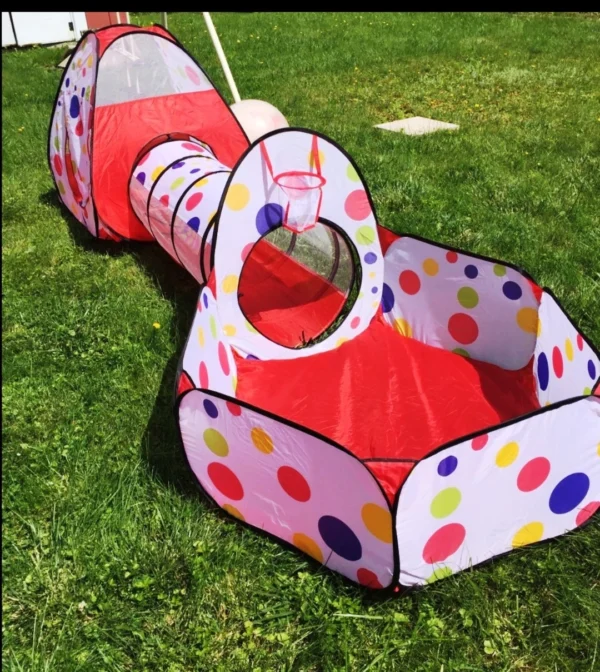 Kids Tunnel Play Tent House With Free Balls – Foldable Indoor & Outdoor Pop-Up Playhouse for Toddlers & Children