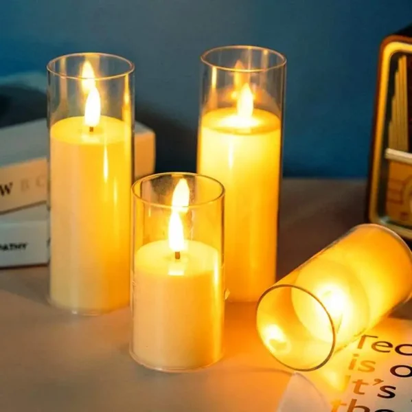 1 Pc LED Flameless Glass Candle – Battery Included, Safe & Elegant