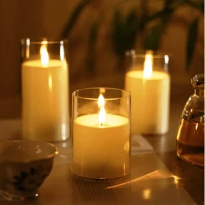 1 Pc LED Flameless Glass Candle – Battery Included, Safe & Elegant