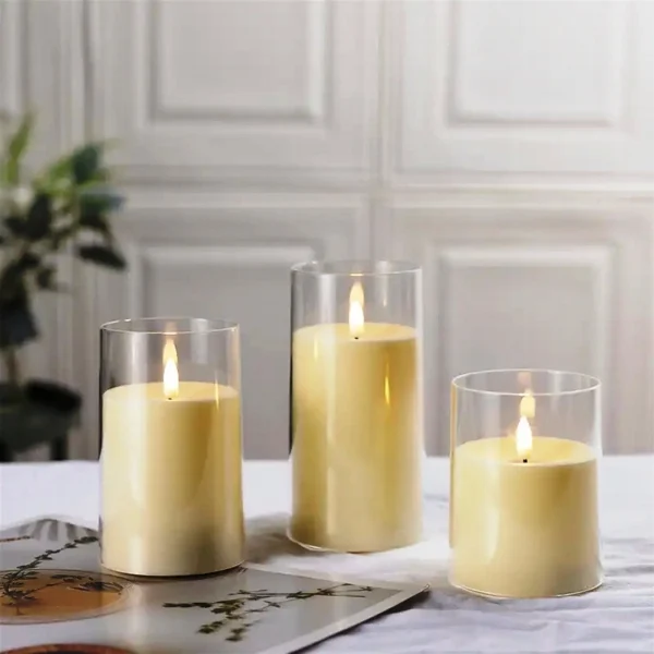1 Pc LED Flameless Glass Candle – Battery Included, Safe & Elegant