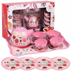 Metal Tea Set for Little Girls – Elegant Kids Pretend Play Tea Party Kit