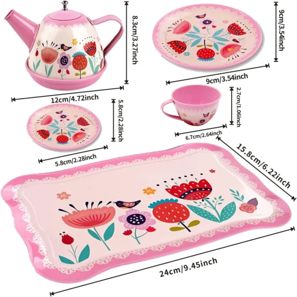 Metal Tea Set for Little Girls – Elegant Kids Pretend Play Tea Party Kit