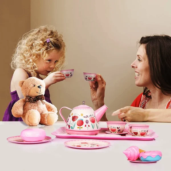 Metal Tea Set for Little Girls – Elegant Kids Pretend Play Tea Party Kit