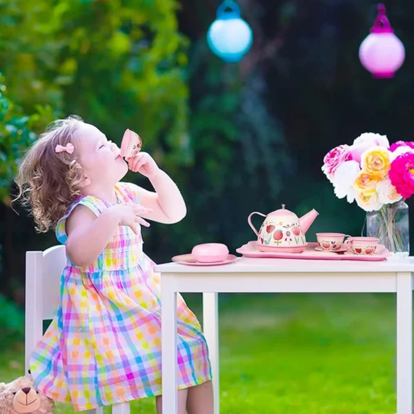 Metal Tea Set for Little Girls – Elegant Kids Pretend Play Tea Party Kit