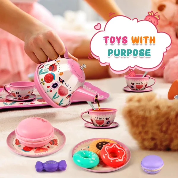 Metal Tea Set for Little Girls – Elegant Kids Pretend Play Tea Party Kit