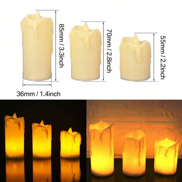 Pack of 3 LED Flameless Candles – Battery Included, Safe & Elegant Decor