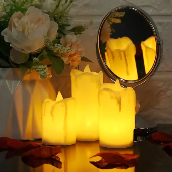 Pack of 3 LED Flameless Candles – Battery Included, Safe & Elegant Decor