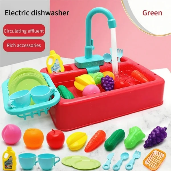 Kids Kitchen Sink Toy – Real Running Water, Pretend Play Washing Set