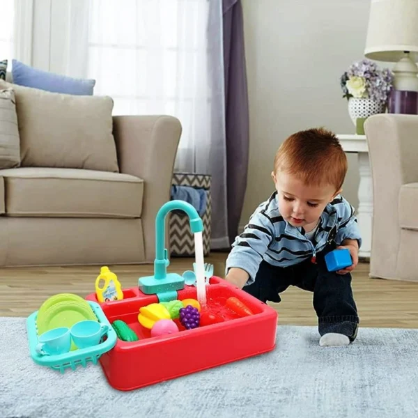 Kids Kitchen Sink Toy – Real Running Water, Pretend Play Washing Set