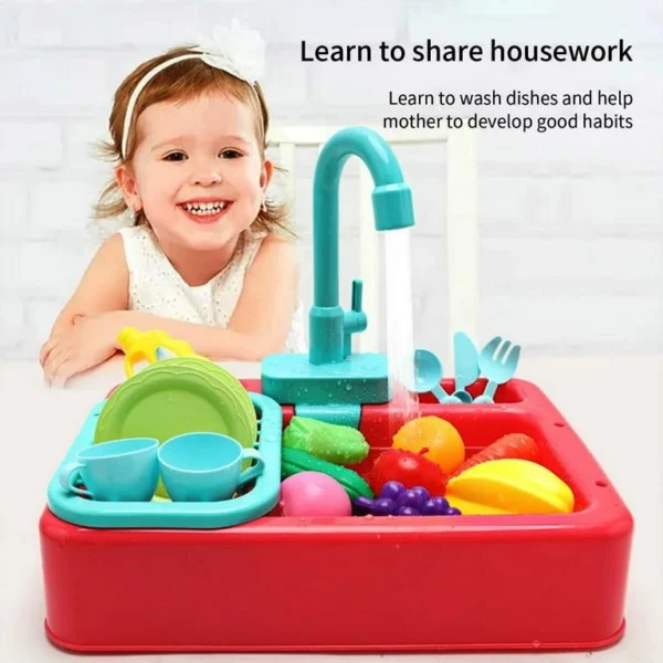 Kids Kitchen Sink Toy – Real Running Water, Pretend Play Washing Set