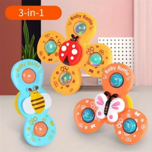 Baby Rotating Rattle Set with Suction Cups (3-Piece) – Fun Sensory Toys for Infants