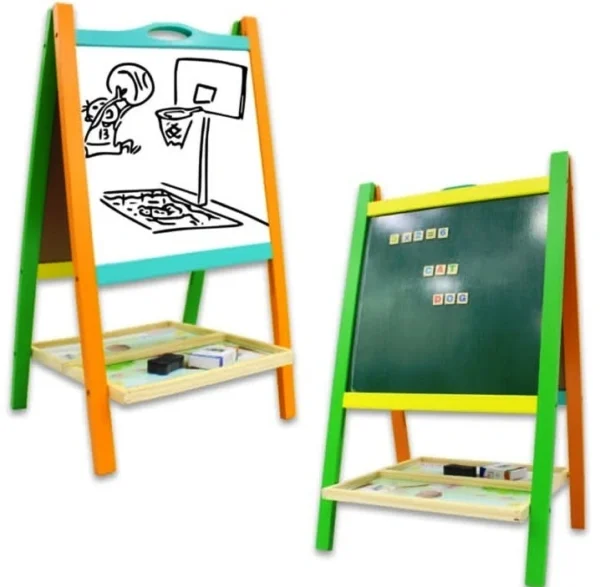 Double-Sided Magnetic Drawing Board for Kids – 2-in-1 Learning Easel with Whiteboard & Chalkboard