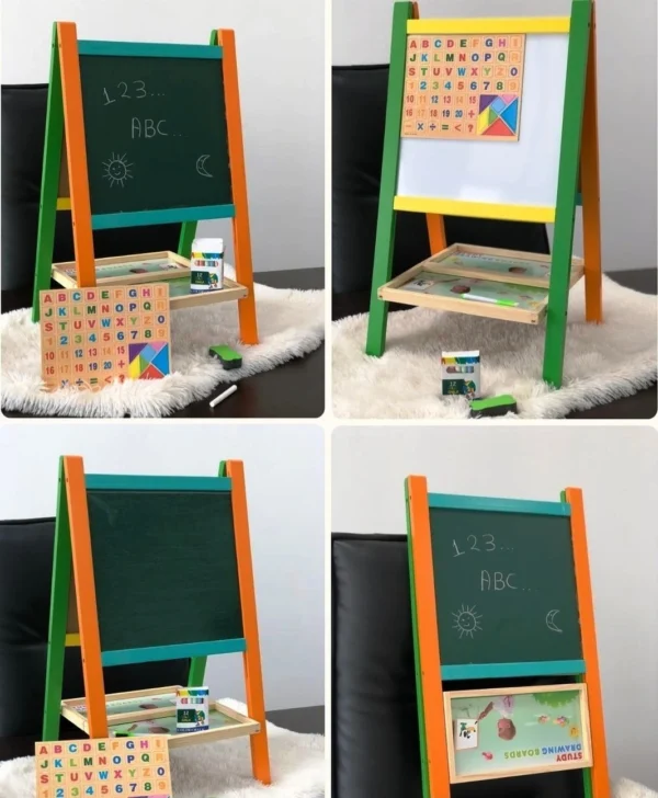 Double-Sided Magnetic Drawing Board for Kids – 2-in-1 Learning Easel with Whiteboard & Chalkboard