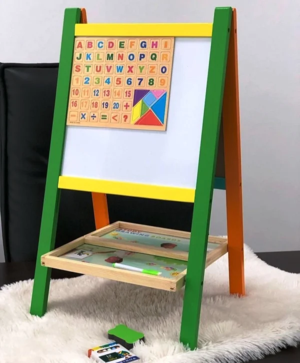 Double-Sided Magnetic Drawing Board for Kids – 2-in-1 Learning Easel with Whiteboard & Chalkboard