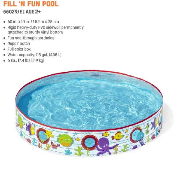 5ft Fill N Fun Sparkling Sea Kids Pool – Inflatable & Air-Free Design