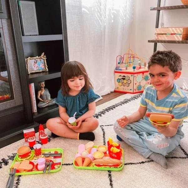 "Kids Gourmet Burger Combo Set – Pretend Fast Food Toy for Kids with Fries, Drink & Accessories"