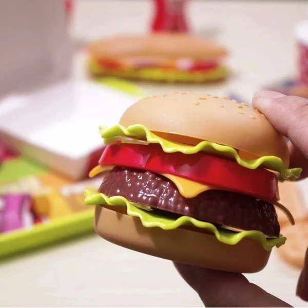 "Kids Gourmet Burger Combo Set – Pretend Fast Food Toy for Kids with Fries, Drink & Accessories"