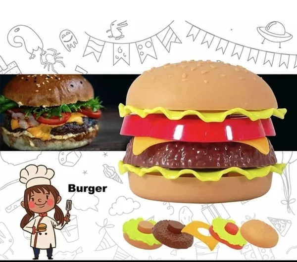 "Kids Gourmet Burger Combo Set – Pretend Fast Food Toy for Kids with Fries, Drink & Accessories"