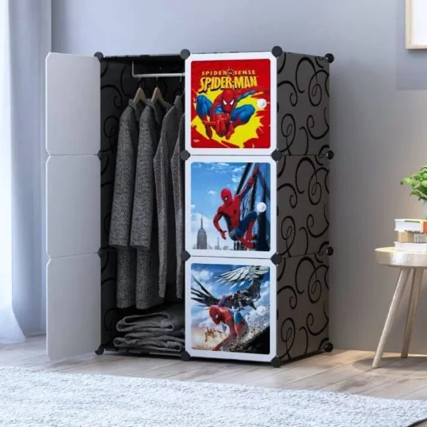 6-Cube Kids Storage Wardrobe – SpiderMan Themed Organizer for Toys & Clothes