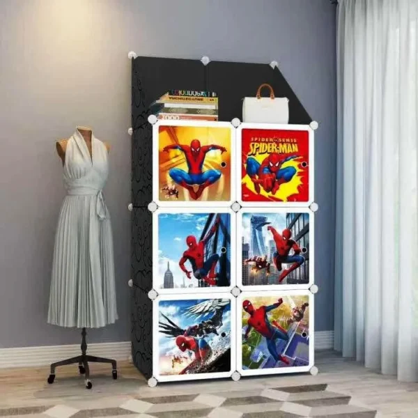 6-Cube Kids Storage Wardrobe – SpiderMan Themed Organizer for Toys & Clothes