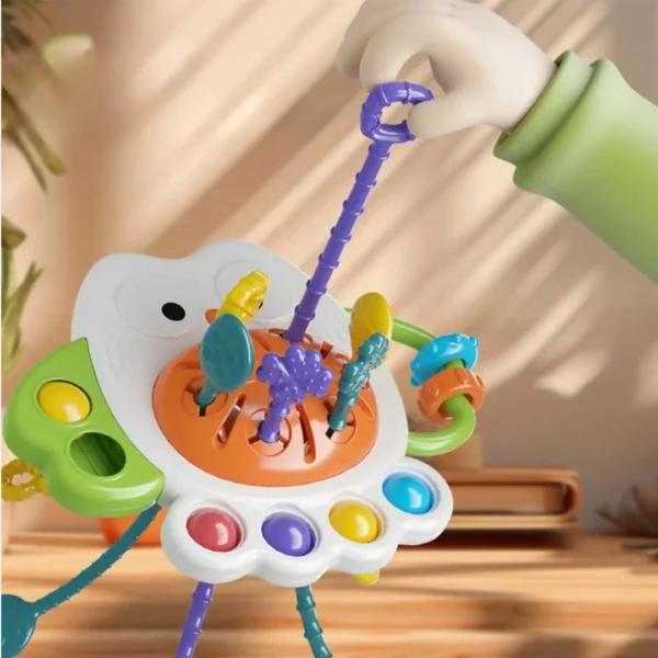 "Multi-Sensory Owl Pull String Rattle – Baby Activity Toy for Early Development & Play"
