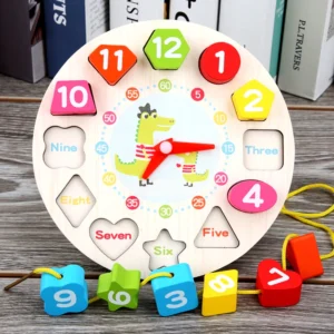 Kids Wooden Learning Clock – Montessori Educational Toy for Toddlers