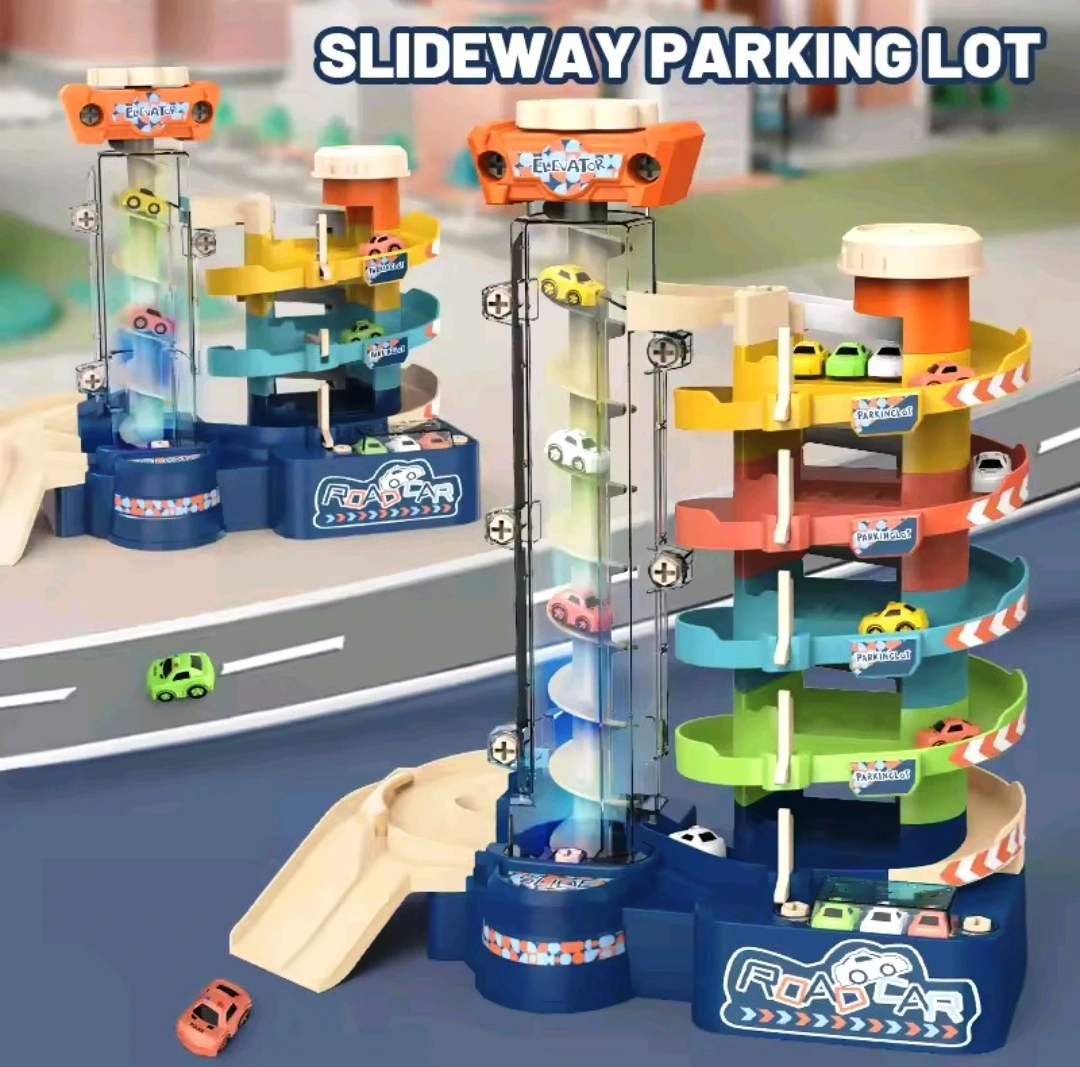 Kids Musical Car Parking Garage Playset with Roller Coaster Track