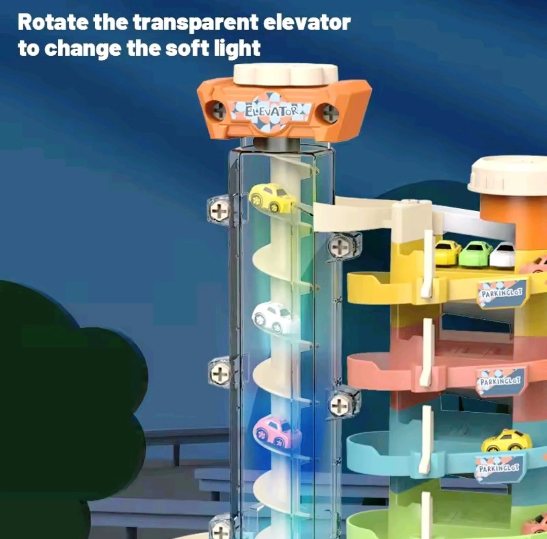 Kids Musical Car Parking Garage Playset with Roller Coaster Track