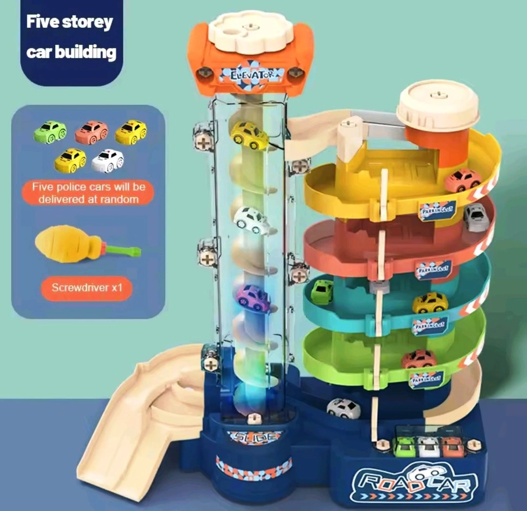 Kids Musical Car Parking Garage Playset with Roller Coaster Track