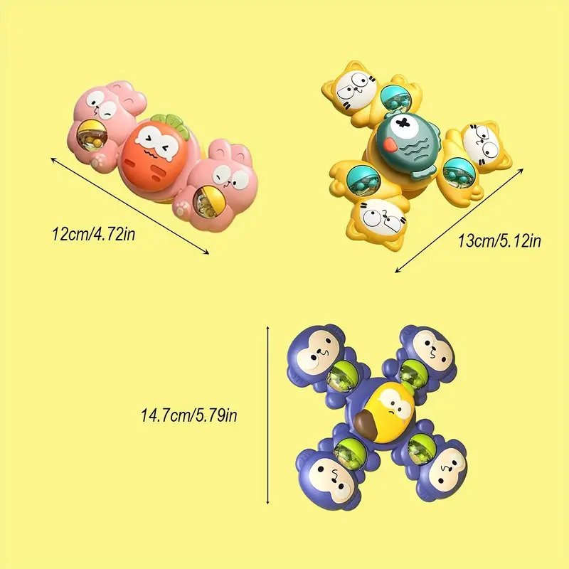 360° Spinning Baby Suction Cup Rattles – Sensory Toys for High Chair, Table & Floor Play
