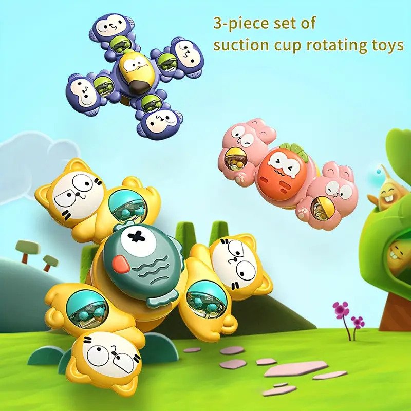 360° Spinning Baby Suction Cup Rattles – Sensory Toys for High Chair, Table & Floor Play