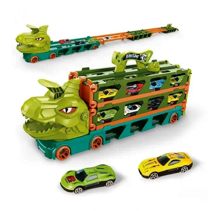Dinosaur Truck Racing Playset with 20-inch storage truck and foldable racetrack