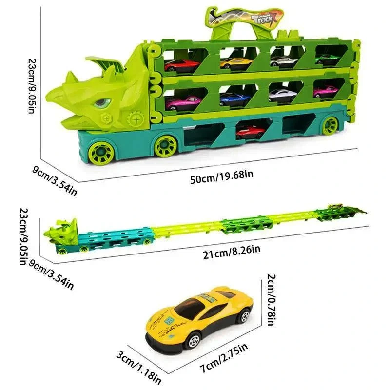 Dinosaur Truck Racing Playset with 20-inch storage truck and foldable racetrack