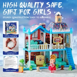 Large Dollhouse Toy for Kids – Pretend Play Doll House with Furniture & Accessories for Girls (42 cm)