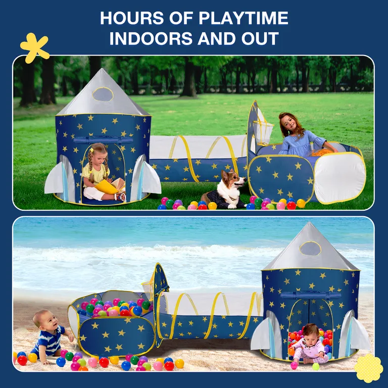 3-in-1 Kids Tunnel Play Tent House – Foldable Indoor & Outdoor Pop-Up Playhouse for Toddlers & Children