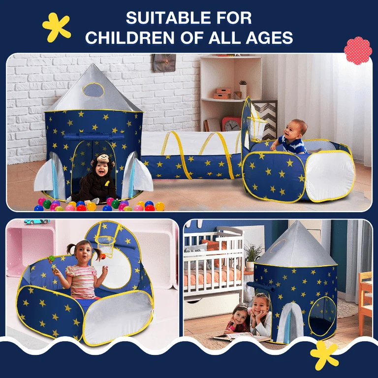 3-in-1 Kids Tunnel Play Tent House – Foldable Indoor & Outdoor Pop-Up Playhouse for Toddlers & Children