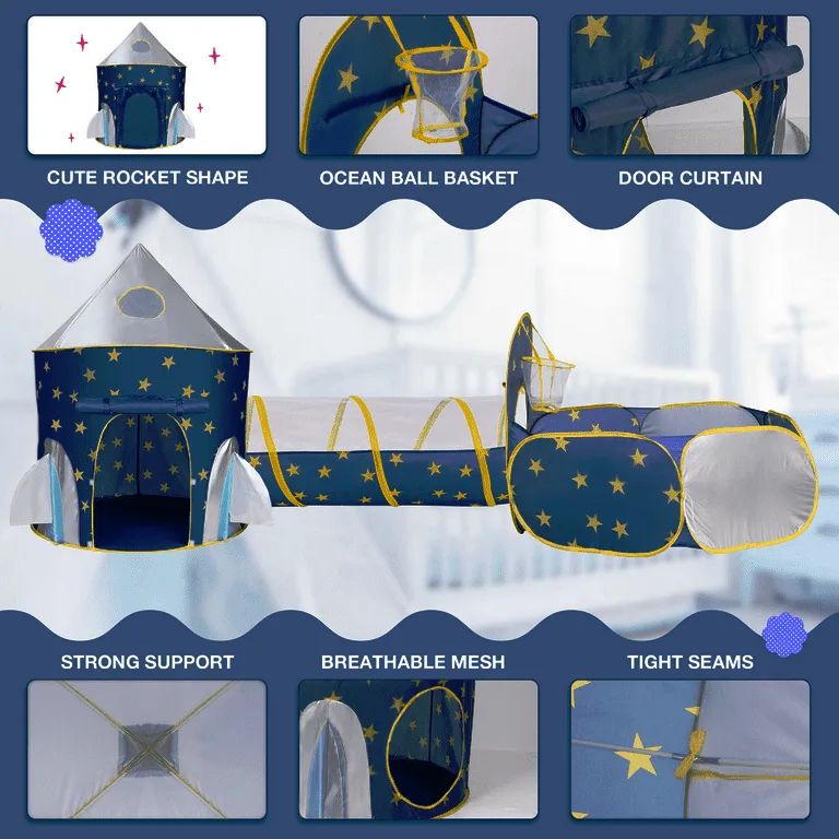 3-in-1 Kids Tunnel Play Tent House – Foldable Indoor & Outdoor Pop-Up Playhouse for Toddlers & Children