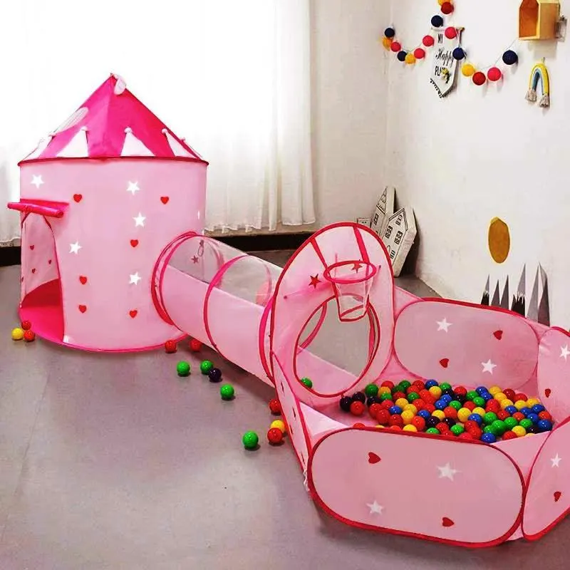 3-in-1 Kids Tunnel Play Tent House – Foldable Indoor & Outdoor Pop-Up Playhouse for Toddlers & Children