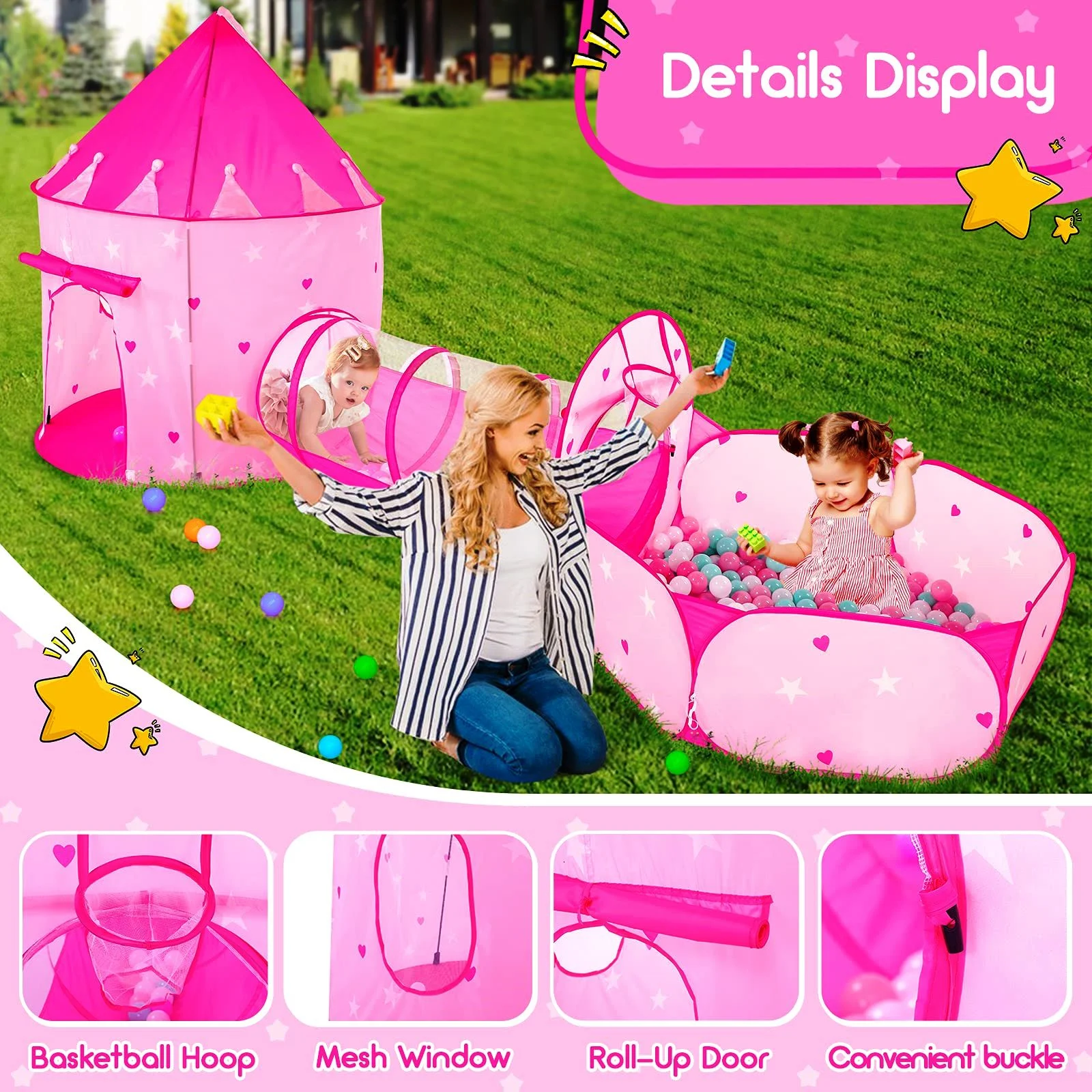 3-in-1 Kids Tunnel Play Tent House – Foldable Indoor & Outdoor Pop-Up Playhouse for Toddlers & Children
