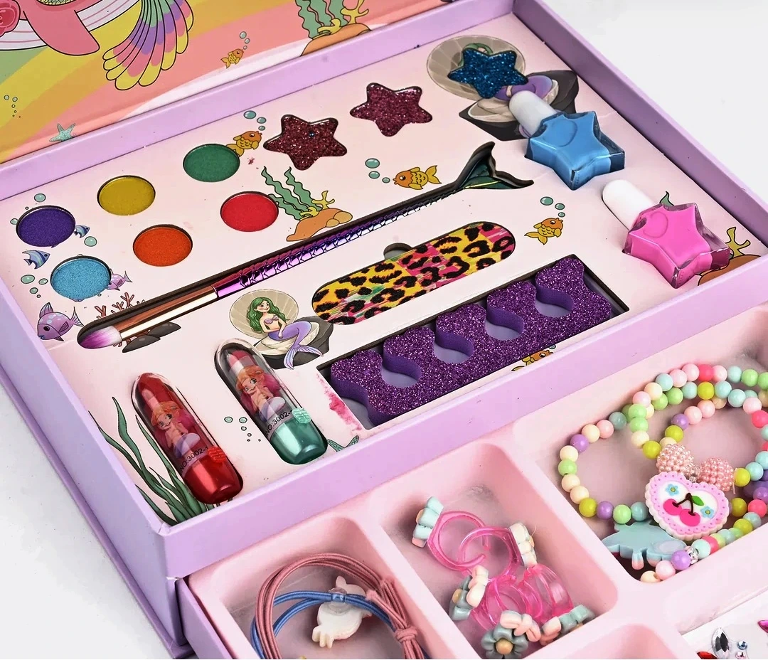 Two Layers Kids Makeup Kit with Beads – Safe & Fun Pretend Play Beauty Set for Girls
