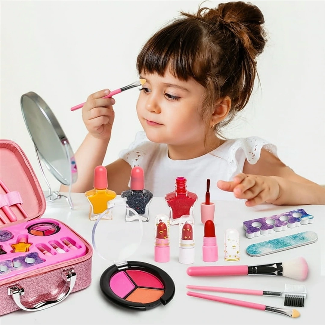 Kids Cosmetic and Makeup Bag – Safe, Washable Beauty Kit for Girls | Travel-Friendly Pretend Play Set with Accessories