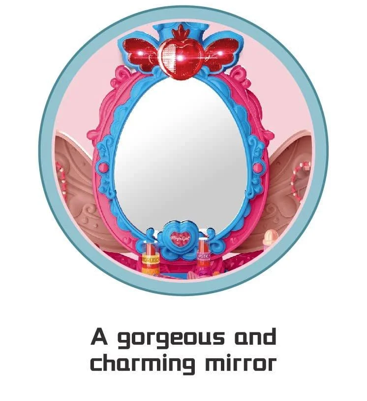 Kids Vanity Set with Mirror & Accessories – Pretend Play Makeup Table for Girls | Kids Dressing Table Toy Gift