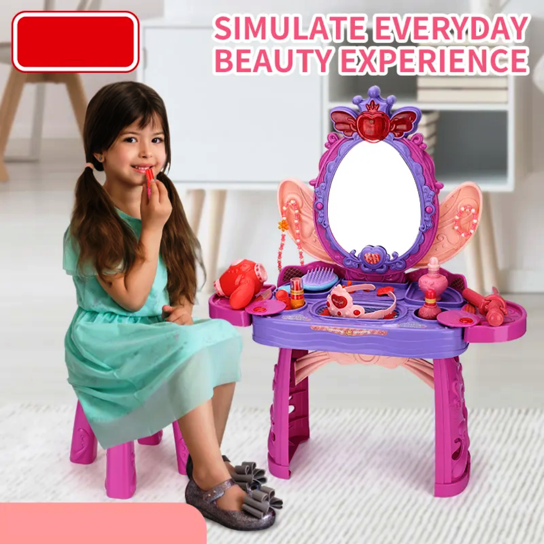 Kids Vanity Set with Mirror & Accessories – Pretend Play Makeup Table for Girls | Kids Dressing Table Toy Gift