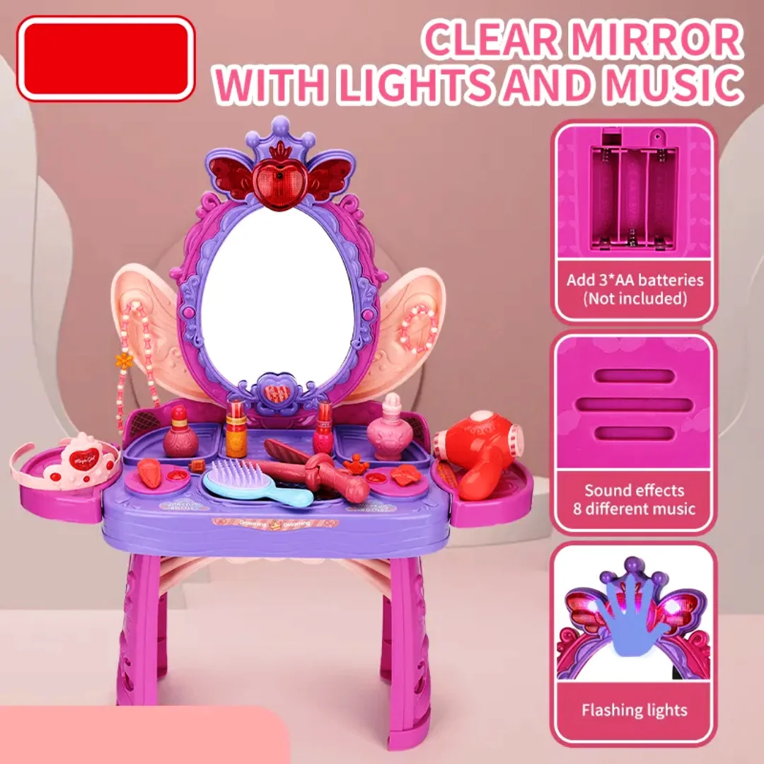 Kids Vanity Set with Mirror & Accessories – Pretend Play Makeup Table for Girls | Kids Dressing Table Toy Gift